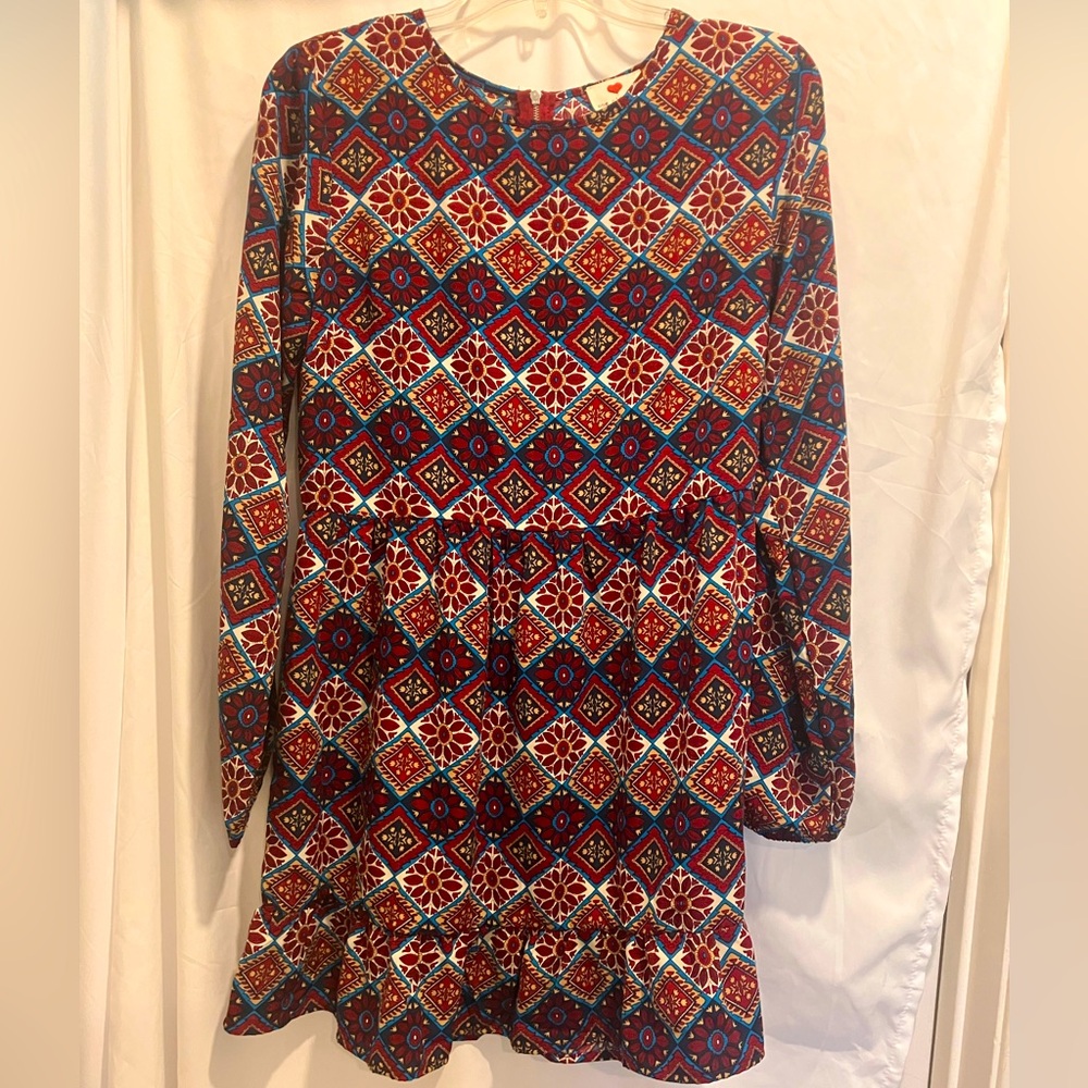 Colorful Geometric Long Sleeve Short Dress